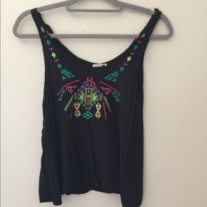 Black tank top with neon embroidery